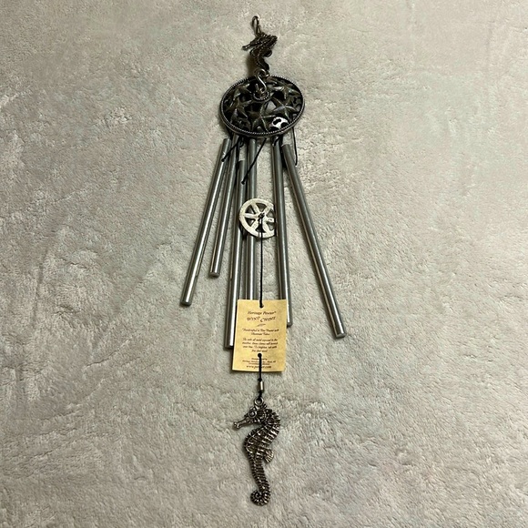 HERITAGE PEWTER. WIND CHIME with SEAHORSE. Handcrafted. 6 Silver Rods. Total 21” - Picture 1 of 10